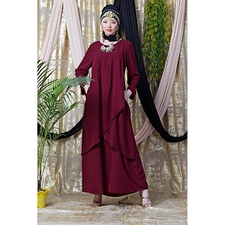 Asymmetrical abaya with overlapped panel- Maroon